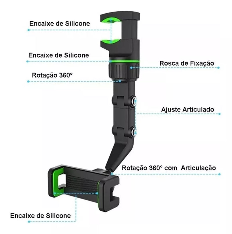 Suporte Pra Celular Veicular Encaixe Retrovisor 360° Carro